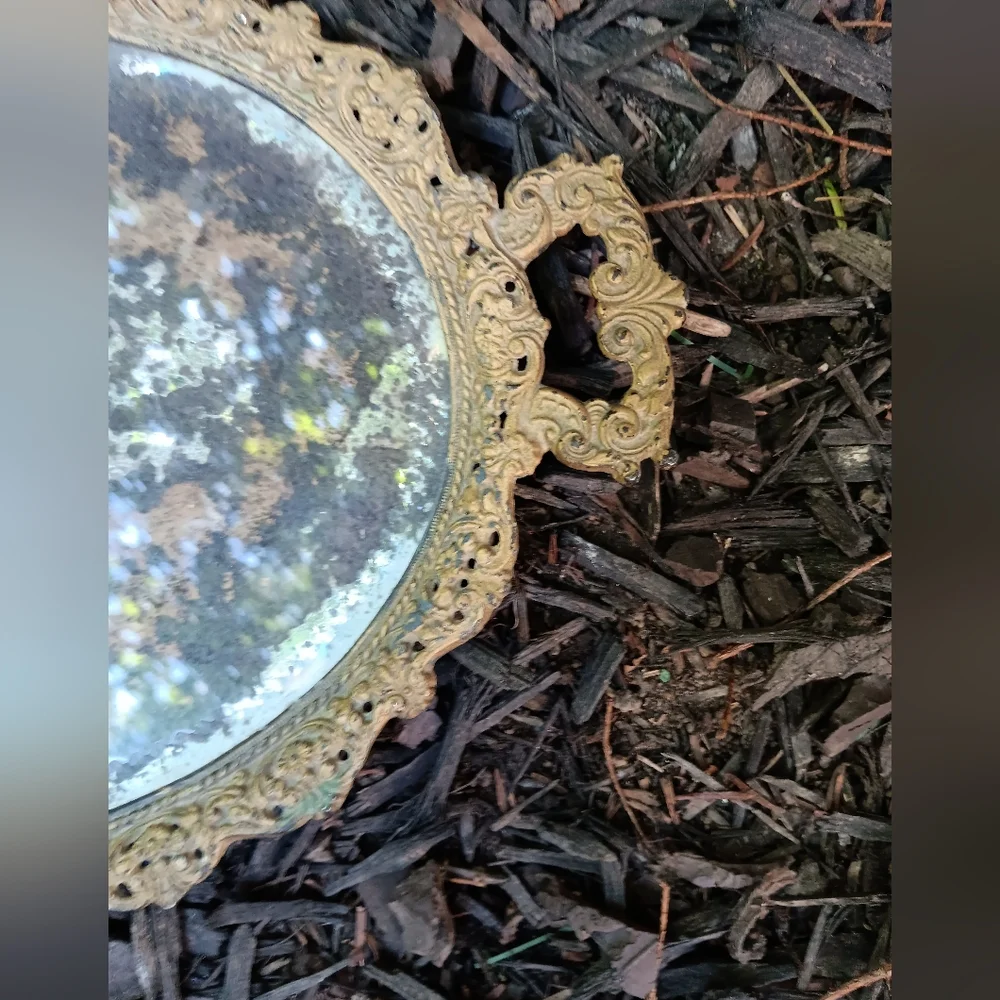Antique Brass Patinated Vanity Mirror Tray 🪞12